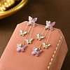 Butterfly Alloy Rhinestone Dangle Stud Earrings FS-WG259EB-01-4