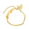 Heated Natural Citrine Chip Beads 304 Stainless Steel Paperclip Chain Bracelets with Alloy Bowknot Charms BJEW-JB14187-02-3