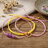 3Pcs 3 Styles Natural Amethyst & Glass Round Beads Braided Bead Bracelets & Stainless Steel Heart Link Bracelets LB7339-2-3