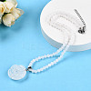 Natural Quartz Crystal 4.5mm Round Beaded Rock Crystal Flower Pendant Necklaces NJEW-T016-04P-1
