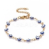 Enamel Rhombus with Evil Eye Link Chains Bracelet BJEW-P271-03G-03-1