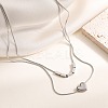 304 Stainless Steel Heart Pendant Double Layer Necklaces for Women NJEW-K298-01P-1