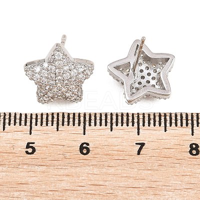 Brass Micro Pave Clear Cubic Zirconia Stud Earrings EJEW-G471-31P-01-1