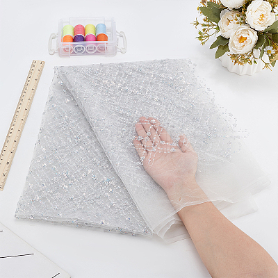 Sequin Polyester Lace Fabric DIY-WH0622-147B-1
