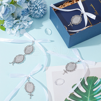 Tibetan Style Alloy & Glass Oval Photo Bouquet Hanging Ornaments HJEW-HY0001-11-1
