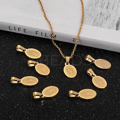 Ion Plating(IP) Oval with Virgin Mary & Word 304 Stainless Steel Charms LS-STAS-I036-12-1