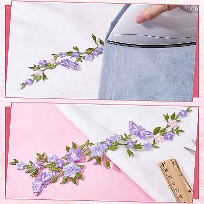 4Pcs Polyester Rayon Flower Embroider Thread Iron on/Sew On Patches PATC-HY0001-88C-1