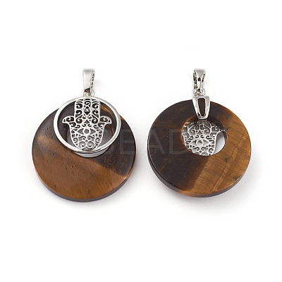 Natural Tiger Eye Pendants KK-F751-K-A14-1