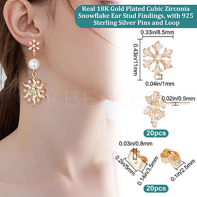 20Pcs Brass Cubic Zirconia Ear Stud Findings KK-BBC0004-97-1