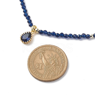 Cubic Zirconia Teardrop Pendant Necklace with Natural Kyanite Beaded Chains NJEW-JN04121-01-1