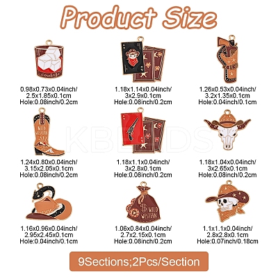 18Pcs 9 Styles Western Cowboy Hat Boots Money Bag Skull Alloy Enamel Pendants FIND-FS0003-91-1