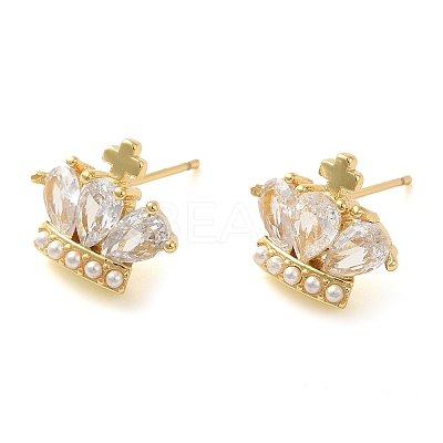 Rack Plating Brass Micro Pave Cubic Zirconia Stud Earring EJEW-C079-03G-1