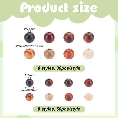 640Pcs 16 Styles Natural Wood Beads WOOD-ME0001-03-1