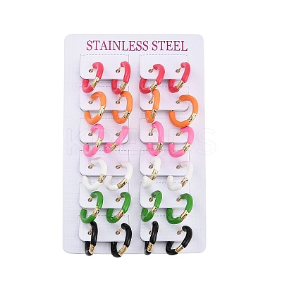 PVD Vacuum Plating 201 Stainless Steel Enamel Hoop Earrings EJEW-Q002-07G-1
