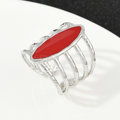 Horse Eye 304 Stainless Steel Enamel Cuff Rings for Women RJEW-G355-04P-02-1