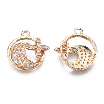 Brass Micro Pave Clear Cubic Zirconia Pendants KK-S359-107-RS-1