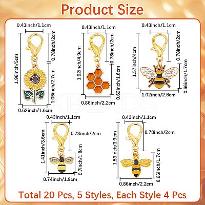 24Pcs 6 Styles Bees Alloy Enamel Shoe Charms HJEW-CP00012-1