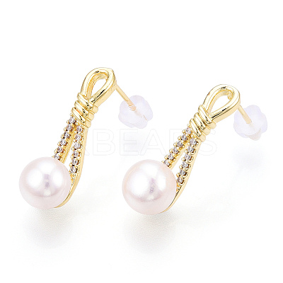 Natural Pearl Stud Earrings Micro Pave Cubic Zirconia PEAR-N022-B01-1