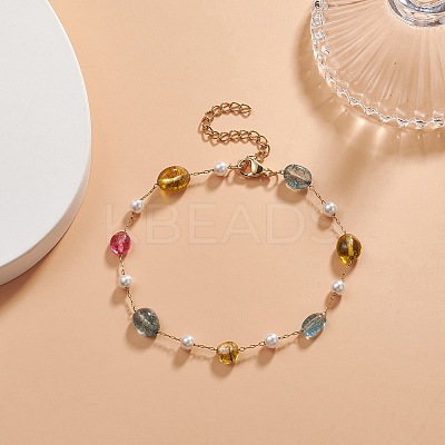 Natural Mixed Gemstone Nuggets & Glass Beaded Anklet AJEW-AN00536-1