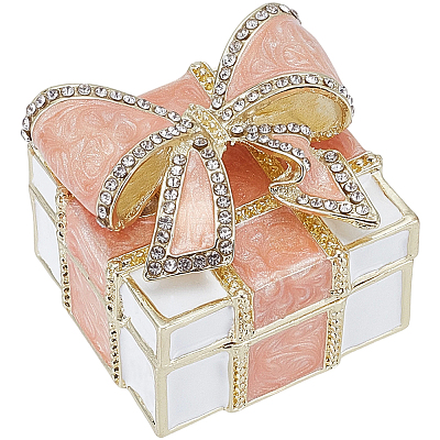 Square Bowknot Alloy Enamel with Crystal Rhinestone Jewelry Magnetic Storage Boxes CON-SP0001-32A-1