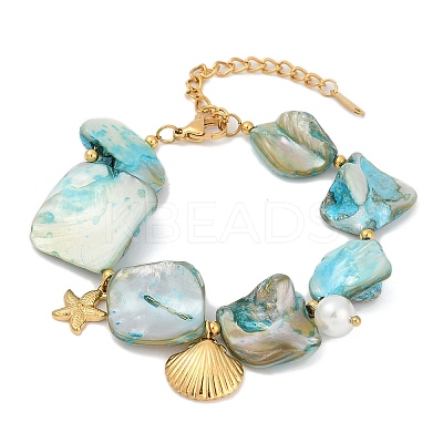 Shell Shape & Starfish 304 Stainless Steel Charm Bracelets for Women BJEW-Z105-02G-1