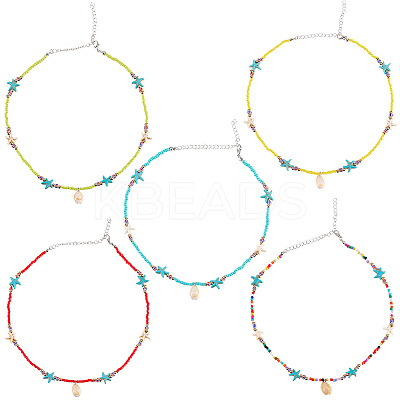5Pcs 5 Colors Summer Natural Cowrie Shell Pendant Necklaces NJEW-CY0001-04-1
