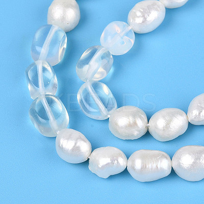 Opalite Nuggets & Cultured Freshwater Pearl Beads Strands PEAR-N023-01A-18-1