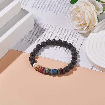 Natural Lava Rock Beaded Stretch Bracelet BJEW-TA00094-1