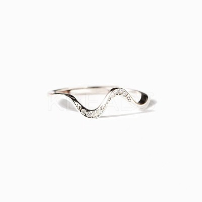 Wave Shaped 925 Sterling Silver Micro Pave Clear Cubic Zirconia Finger Rings FS-WG6021D-04-1