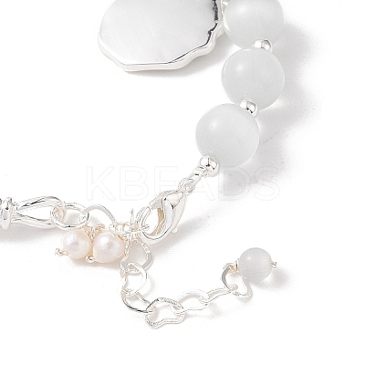 Natural Pearl & Round Cat Eye & Glass Beaded Bracelets BJEW-C068-06S-1