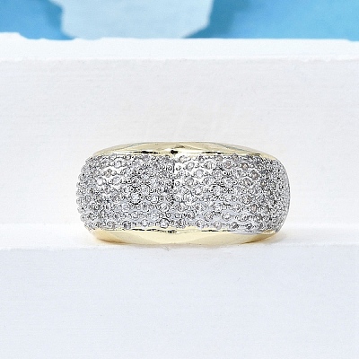 Brass Micro Pave Clear Cubic Zirconia Cuff Rings for Women RJEW-G347-12GP-1