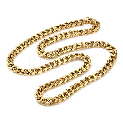 Ion Plating(IP) 304 Stainless Steel Cuban Link Chain Necklace for Men Women NJEW-C013-01G-1