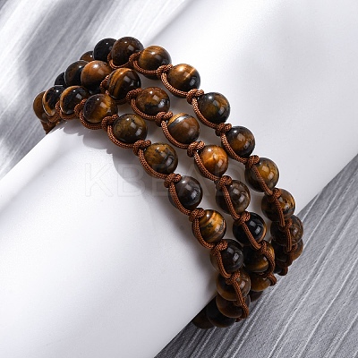 Natural Tiger Eye Round Beaded Multi-strand Bracelets for Men Women BJEW-G743-02B-1