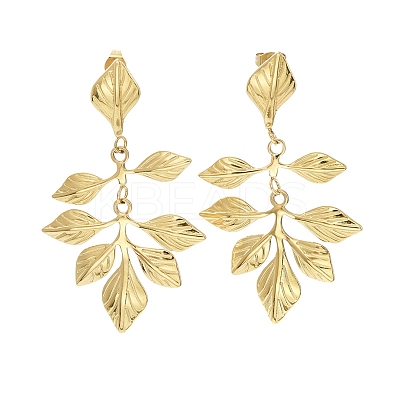 201 Stainless Steel Leaf Dangle Stud Earrings EJEW-D084-11G-1