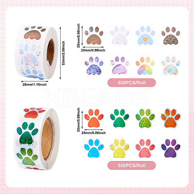 2 Rolls 2 Colors Dog Paw Print Paper Stickers DIY-TA0011-56-1