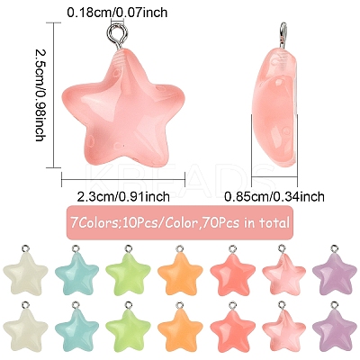 70Pcs 7 Colors Luminous Transparent Resin Pendants RESI-YW0004-47-1