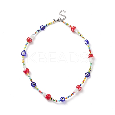 Mushroom Handmade Lampwork Beaded Necklaces for Women NJEW-JN03983-1