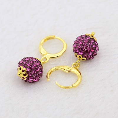 Dangling Round Ball Resin Rhinestone Earrings EJEW-J080-23G-1