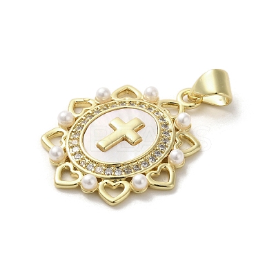 Brass Pave Shell Pendants X-KK-I708-17F-G-1
