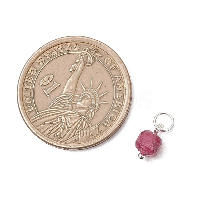 Natural Colorful Tourmaline Table Cut Cube Charms with 304 Stainless Steel Findings PALLOY-JF04875-1