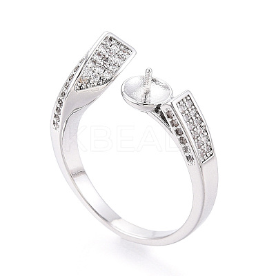Brass Micro Pave Clear Cubic Zirconia Cuff Ring Settings KK-T076-53P-1