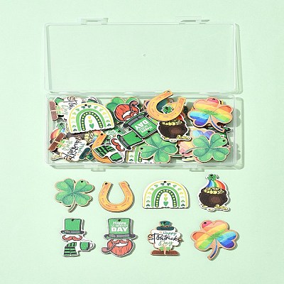 32Pcs 8 Styles St.Patrick's Day Themes Printed Wood Pendants WOOD-FS0001-43-1