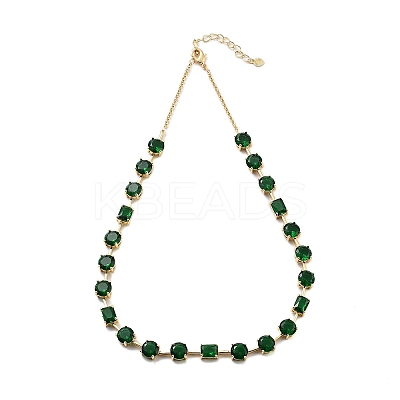 Rack Plating Brass Pave Cubic Zirconia Flat Round & Rectangle Link Necklaces for Women NJEW-B109-01G-01-1