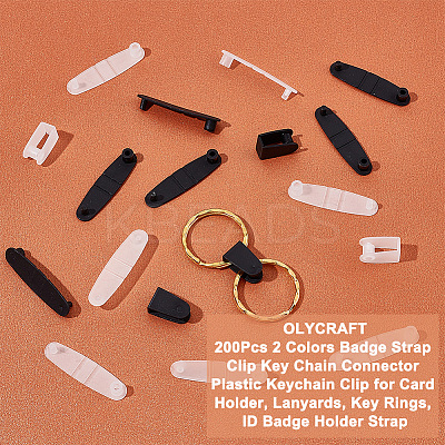 200Pcs 2 Colors Badge Strap Clip Key Chain Connector Plastic Keychain Clip for Card Holder FIND-OC0002-90-1