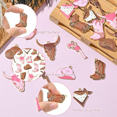 20Pcs 10 Styles West Cowboy Theme Golden Plated Alloy Enamel Pendants FIND-CJ0002-60-1
