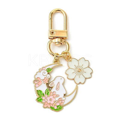 Moon & Flower & Rabbit Alloy Enamel Pendant Decorations HJEW-JM02752-1