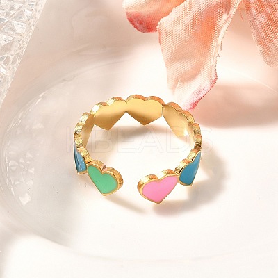 201 Stainless Steel Enamel Open Cuff Ring for Women RJEW-A053-04G-02-1