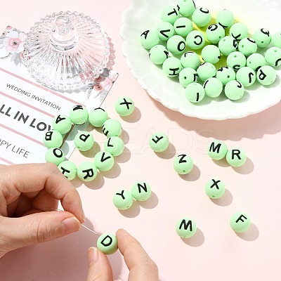 1 Set 26Pcs Green Round with Letter Silicone Beads ST-CJ0041-014-1