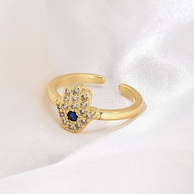 Rack Plating Brass Micro Pave Cubic Zirconia Open Cuff Finger Rings for Women RJEW-M028-98G-1