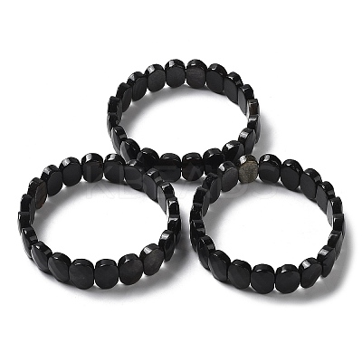 Natural Silver Obsidian Beaded Stretch Bracelet G-E010-01-06-1
